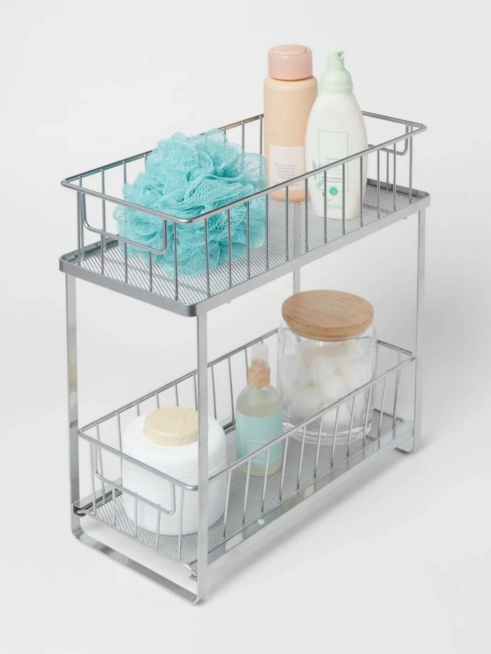 Brightroom Two-Tier Metal Storage Basket Shelf in Gray - Maximize Storage Space